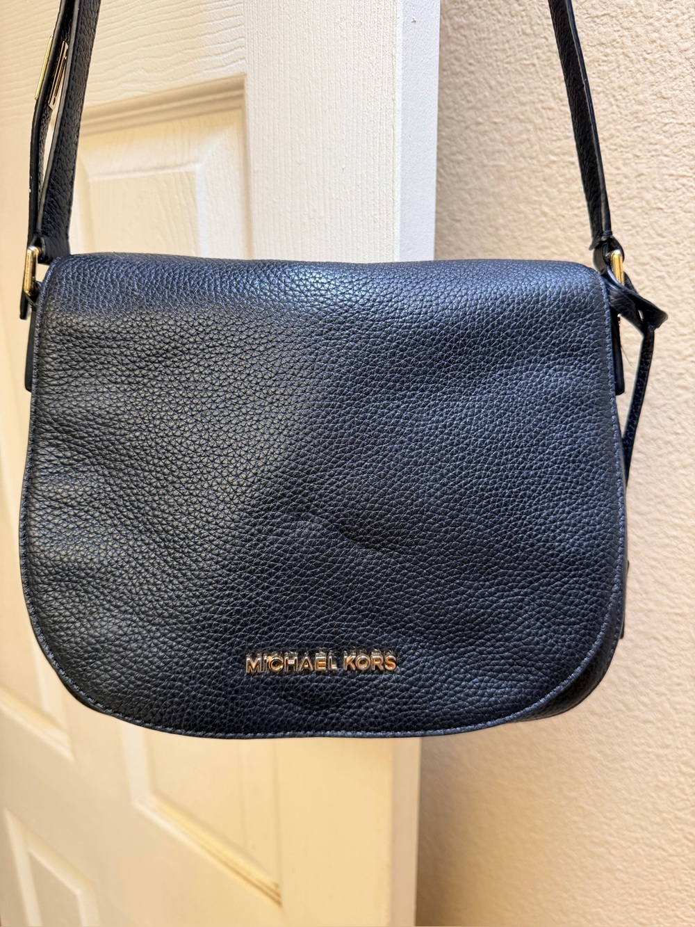 Michael Kors Black Pebbled Leather Crossbody Bag with Gold Logo